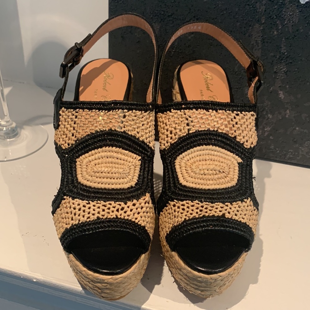 Robert Clergerie Raffia & Leather Drastik Wedge Heels Size 37.5 - Picture 4 of 11